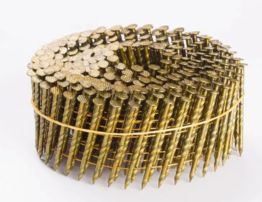 Coil nails in gold coat.