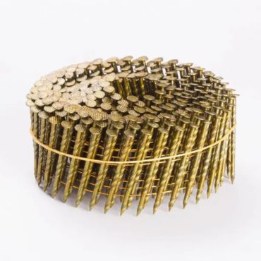 Coil nails in gold coat.