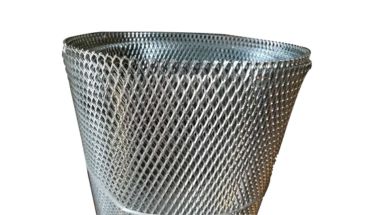 Diamond expanded metal mesh panels for exterior railing.