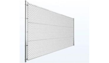 Durable metal chain link temporary fence in side view image.