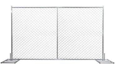 Galvanized panel metal chain link temporary fence in gray color.