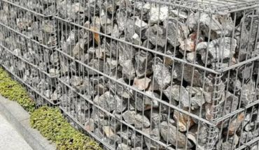 Galvanized welded. gabion box stone in the yard.