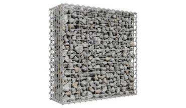 Galvanized welded wire gabion mesh with rocks.