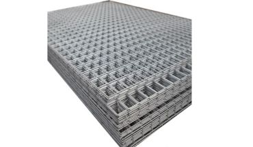 Galvanized welded wire mesh panel stack.
