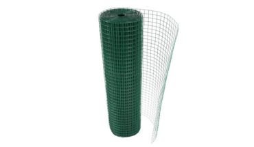 Galvanized welded wire mesh roll in green color.