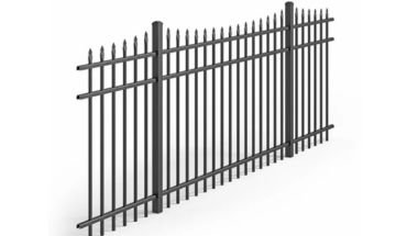 Gray galvanized iron zinc steel metal garden fence.