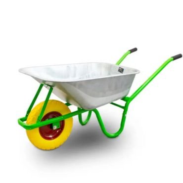 Heavy duty garden wheelbarrow with PU wheel in yellow.