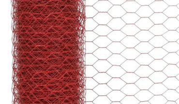 Galvanized wire woven mesh roll in red color.
