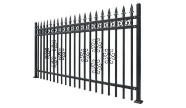 Elegant iron garden fence spear top with rings.