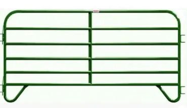 Green horse panels metal guardrail farm fence.