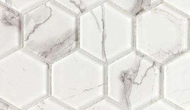Modern Crystal white hexagon glass mosaic tiles design.