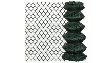 PVC coated hexagonal galvanized woven wire mesh roll in dark green color.