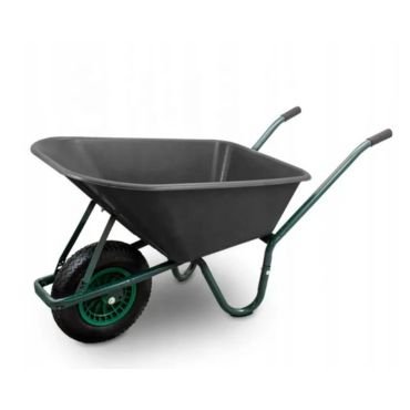 Plastic tray heavy duty wheelbarrow in pneumatic wheel.