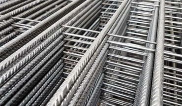 Reinforced steel bar welded mesh panel in silver color.