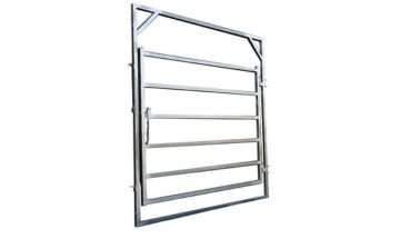 Metal pen panel farm fence for entrance.