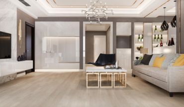 Elegant living room with tile SPC flooring.