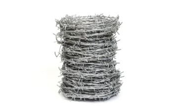 Security fencing barbed wire in silver color.