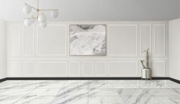 Bare living room area using sintered stone flooring.