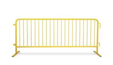 Steel crowd barricade temporary fence in yellow paint.