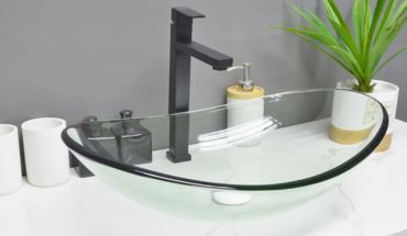 Tempered glass wash basin countertop.