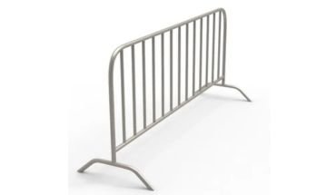 Temporary fence in portable movable metal panels for crowd control.