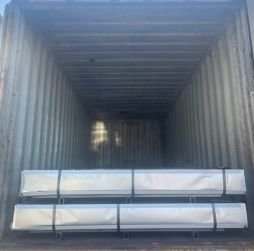 Roofing sheets inside the truck for delivery.