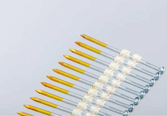 Two toned nails with plastic collated strip nails.