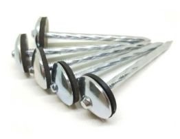Five pieces umbrella roofing nails in silver color.