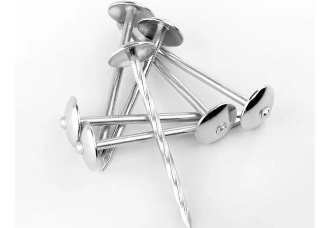 Umbrella roof nail in silver color.