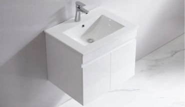 Wall mounted wash basin in square design.