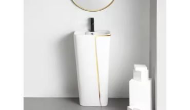Aesthetic white ceramic pedestal wash basin.