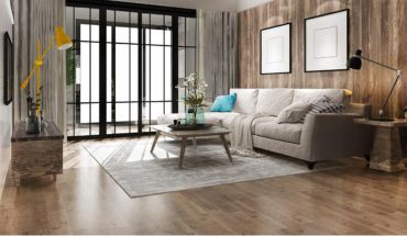 Livibf area with wooden tiles flooring.