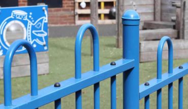 Zinc steel square metal garden fence in light blue color.