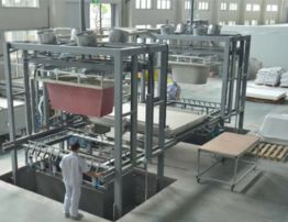 Bathtub factory with machines.