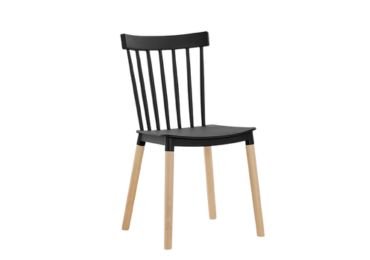 Classic wooden dining chair in black and beige tone.
