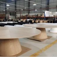 Coffee table in wood accent in production.