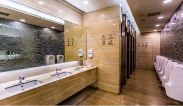 Commercial Building toilet with brown aesthetic color design.