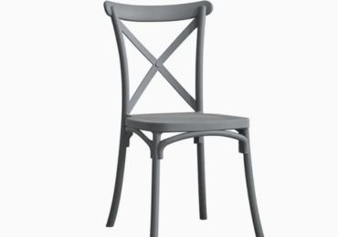 Crossback dining chair in gray color.