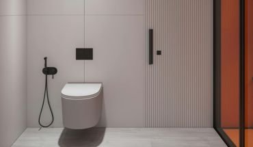 Ergonomic Design toilet in minimalist bathroom.