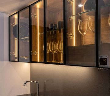 Glass cabinet in modern stylish design.