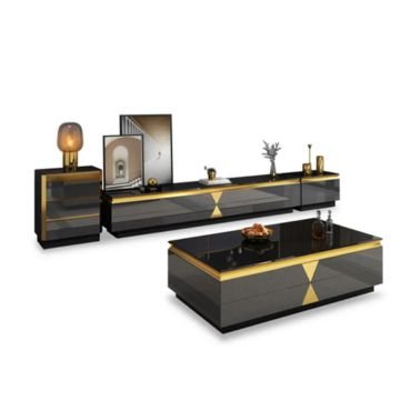 Gold accent glass & metal coffee table in black color design.