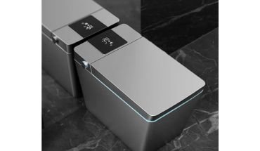 Modern high-end automatic smart toilet in gray color design.