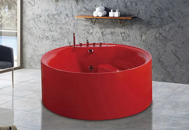 Red acrylic round air spa jet whirlpool modern bathtub.