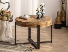 Rustic style coffee table with candles.