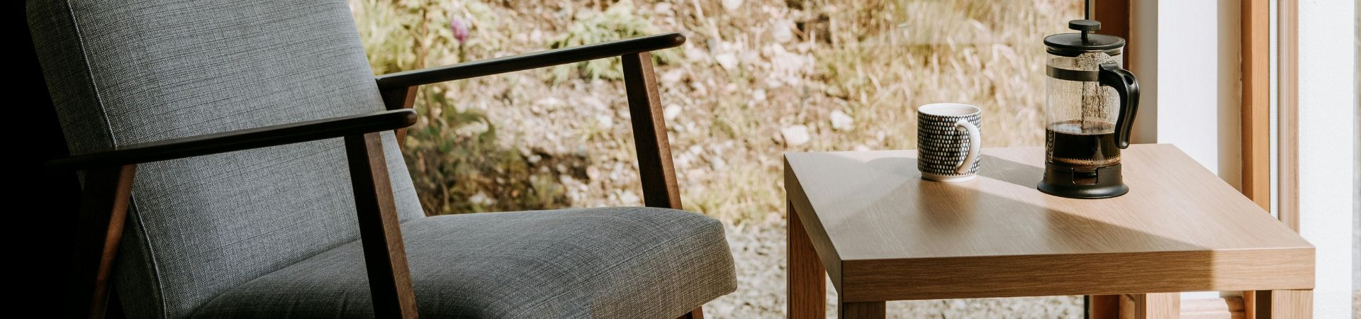 Side coffee table in a sunroom.