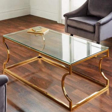 Stylish glass and metal coffee table in elegant design.
