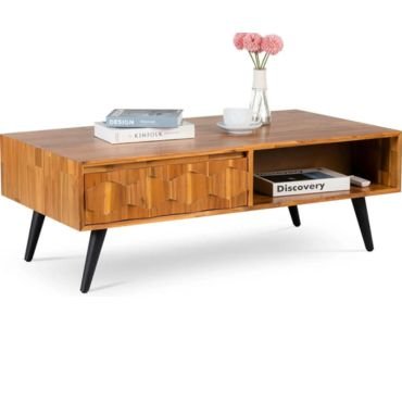 Symmetrical storage coffee table with drawers.
