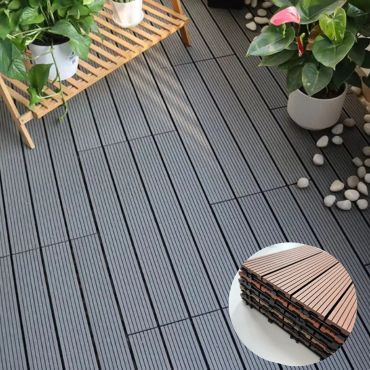 WPC Flooring in gray hue in lanai area.