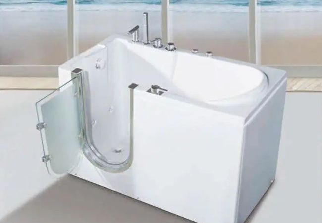 Walk-in whirlpool air massage modern bathtub.