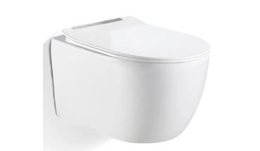 Wall hung toilet without tank in white ceramic style.